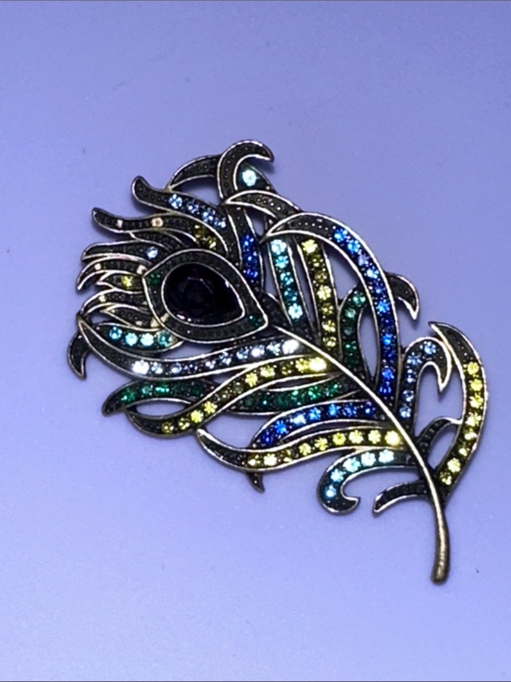 Vintage-Inspired Peacock Feather Rhinestone Pin